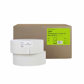 Green Hygiene JUPP Jumbo-Toilettenpapier – 2-lagig, 380 m (ca. 1 727 Blatt), 100 % Recyclingpapier, CO₂-neutral & plastikfrei – ready4care.de
